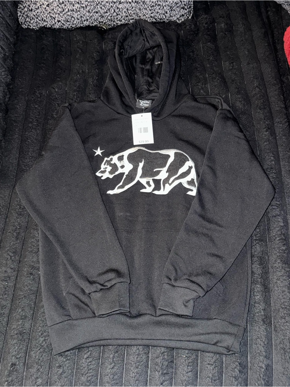 Original Deluxe Black Hoodie with White Bear Graphic